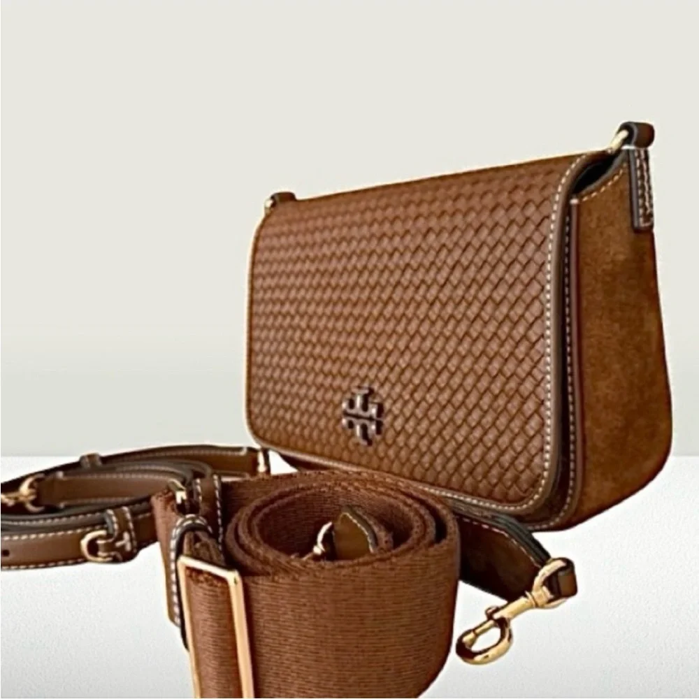 🆕- TORY BURCH THEA WOVEN FLAP SUEDE CROSSBODY. BRAND NEW Gorgeous